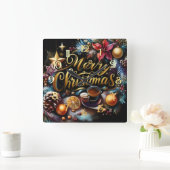 Pastel Zeichnete eines Weihnachtsbeiches Quadratische Wanduhr (Zuhause)