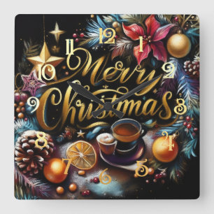 Pastel Zeichnete eines Weihnachtsbeiches Quadratische Wanduhr