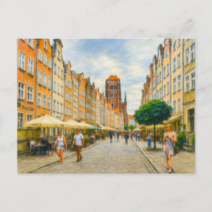 Pastel zeichnete in der Danzig Mariacka Street im Feiertagspostkarte
