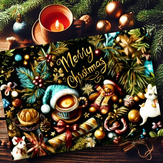 Pastel Zeichnete von Christmas Whimsical Feiertagskarte