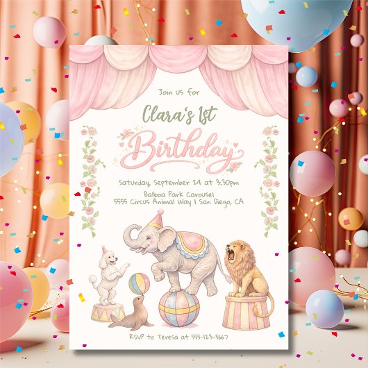 Pastel-Zirkus-Geburtstagsfeier Einladung