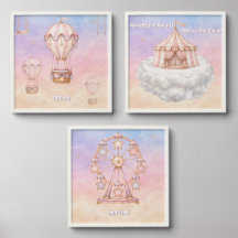 Pastel-Zirkus-Kinderzimmer-Wandkunst-Set