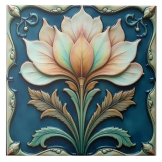 Pastelblätter auf Aquamarin Fliese