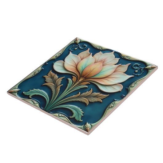 Pastelblätter auf Aquamarin Fliese (Seite)