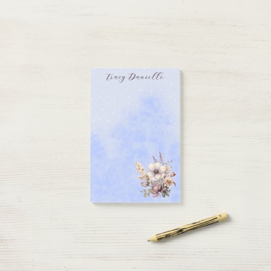 Pastelblau, Hübsch floral Custom Post-it Klebezettel (Auf Schreibtisch)