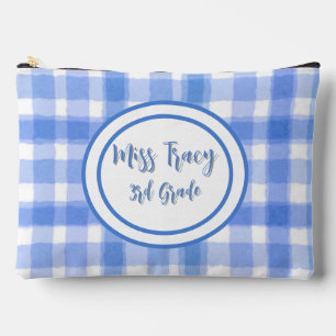 Pastelblau Kariert Custom Zubehörtasche