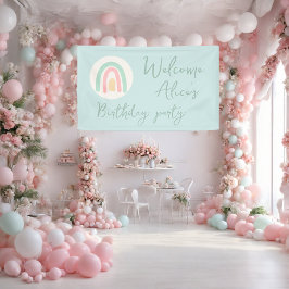 Pastelblau Regenbogen Baby 1. Geburtstag Party Banner