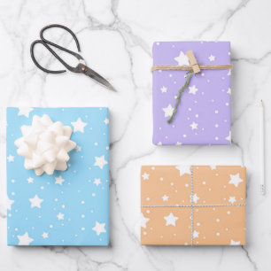 Pastelblau und Lila Weihnachtswackelpapier Geschenkpapier Set