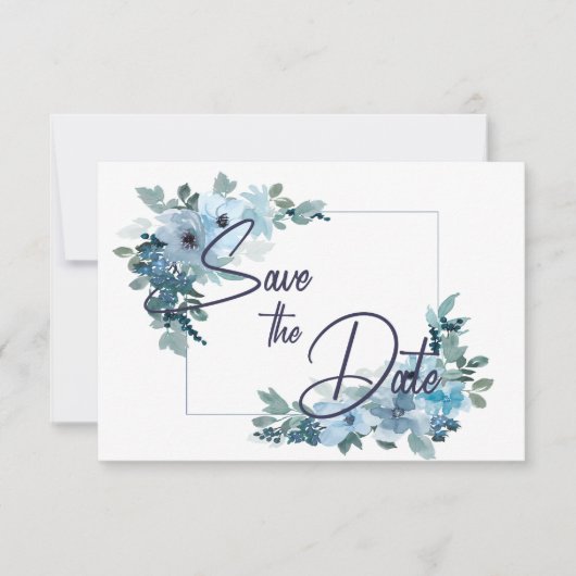 Pastelblaue Rose Save the Date (Vorderseite)