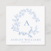 Pastelblaues QR-Monogramm Wappen Quadratische Visitenkarte (Vorderseite)