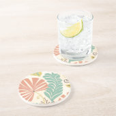 Pastelblumenreben und Blätter auf Cremeuntergrund Getränkeuntersetzer (Seite)