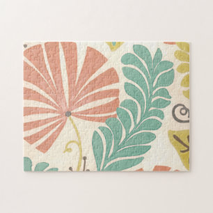 Pastelblumenreben und Blätter auf Cremeuntergrund Puzzle