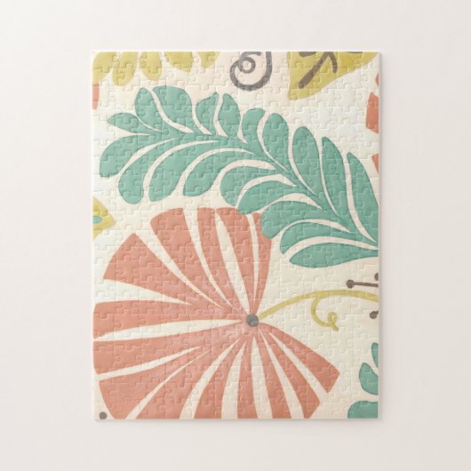 Pastelblumenreben und Blätter auf Cremeuntergrund Puzzle (Vertikal)