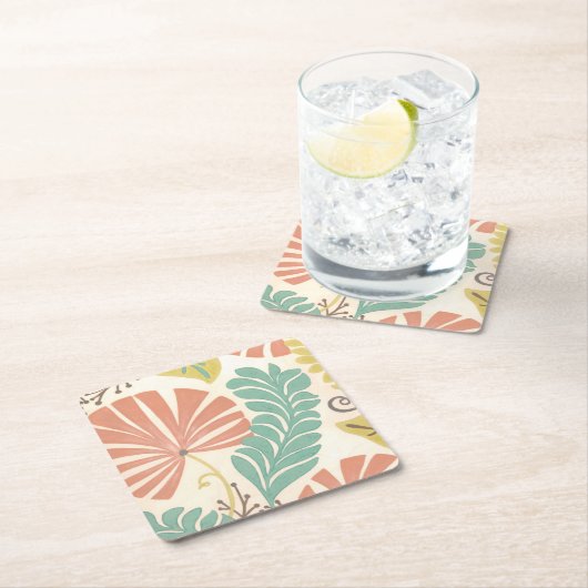 Pastelblumenreben und Blätter auf Cremeuntergrund Rechteckiger Pappuntersetzer (Vor Ort)