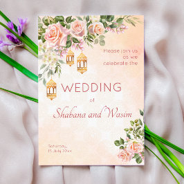 Pastelcreme Rose marokkanische Laternen Hochzeit Einladung