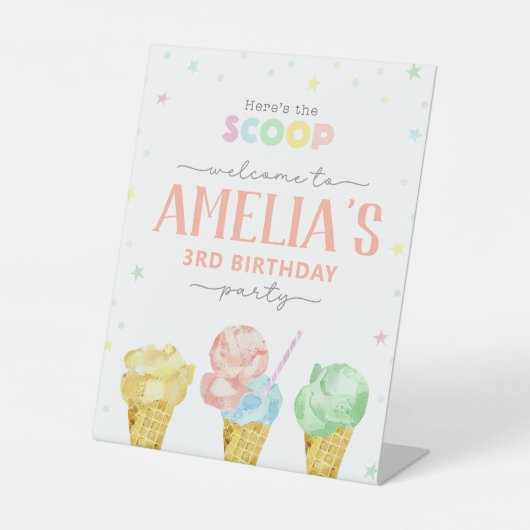 Pasteleis Creme Geburtstag Begrüßungszeichen Sockelschild (Vorderseite)