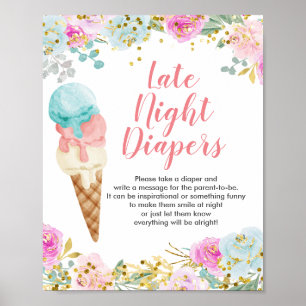 Pasteleis floral Spätabentauchen Zeichen Poster