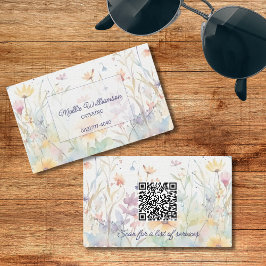 Pastelfarbene Wildblumen mit QR-Code Visitenkarte