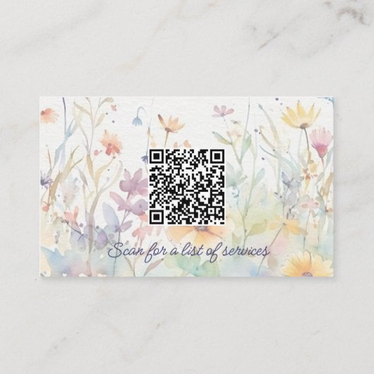 Pastelfarbene Wildblumen mit QR-Code Visitenkarte (Rückseite)