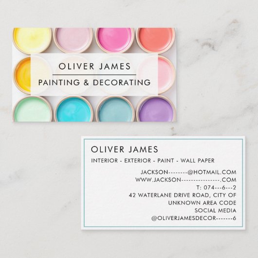 Pastelfarbtöpfe Künstlermaler oder Dekorator Visitenkarte (Vorne/Hinten)