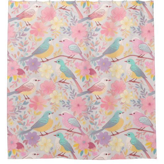 Pastelfeder-Blumenmuster 02 Duschvorhang (Vorderseite)