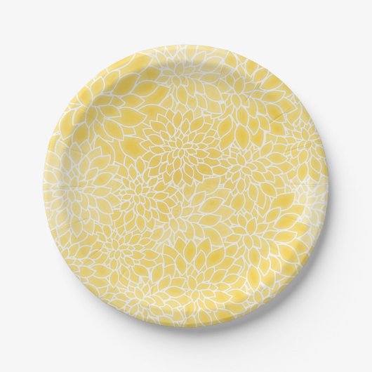 Pastelgelbe Dahlien Pappteller (Vorderseite)