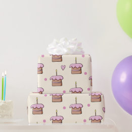 Pastelgelbe und rosa Kuchen und Herzen Geburtstag Geschenkpapier