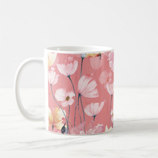 Pastelkuchen: Aquarellblüten nahtlos. Kaffeetasse (Links)