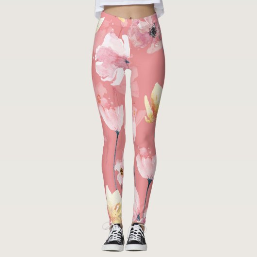 Pastelkuchen: Aquarellblüten nahtlos. Leggings (Vorderseite)