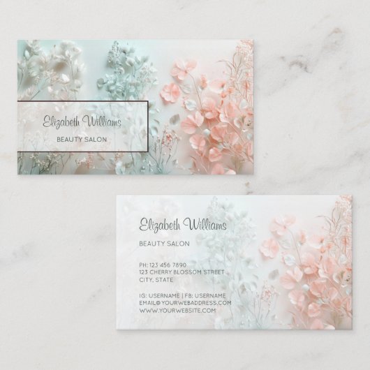 Pastell 3D Boho Blumen Visitenkarte (Vorne/Hinten)