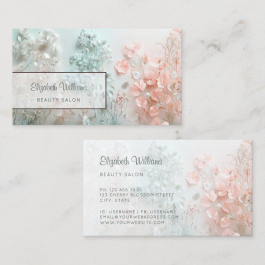 Pastell 3D Boho Blumen Visitenkarte (Vorne/Hinten)