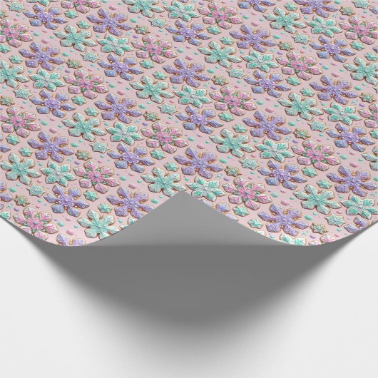 Pastell-3D-Schneeflocken auf rosa Geschenkpapier (Ecke)