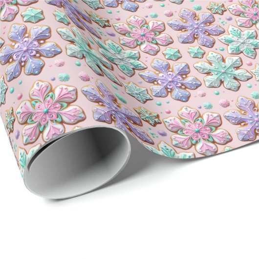 Pastell-3D-Schneeflocken auf rosa Geschenkpapier (Rolleneckpunkt)
