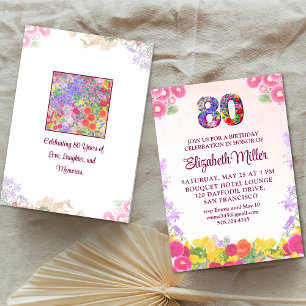Pastell 80. Geburtstag Rosa Blumen Party Design Einladung
