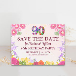 Pastell 90. Geburtstag Save The Date Floral Ankündigungspostkarte