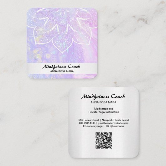 *~* Pastell Abstrakt QR-Code Mandala Reiki Yoga Quadratische Visitenkarte (Vorne/Hinten)