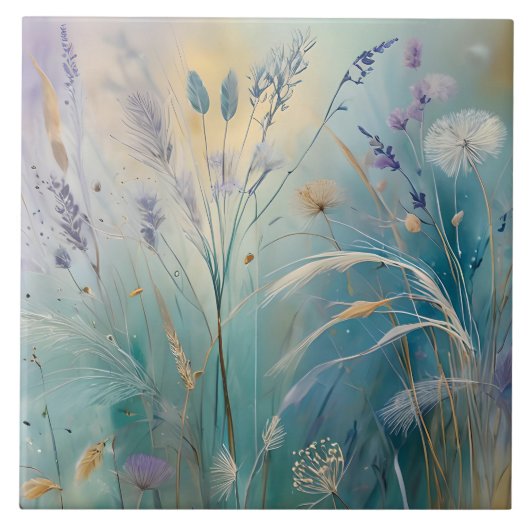 Pastell Abstrakte Flüstern der Natur, Gräser Fliese (Vorderseite)
