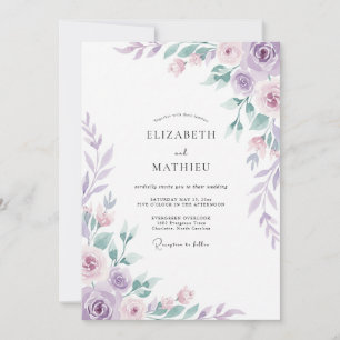 Pastell-Amethyst-Laub-Eukalyptus-Hochzeit Einladung