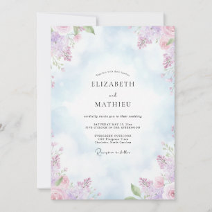Pastell-Amethyst-Pfingstrosen-Hochzeit Einladung