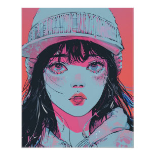 Pastell-Anime-Mädchen-mit-Beanie-Kunst Poster