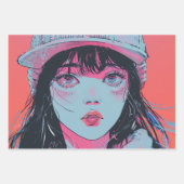 Pastell-Anime-Mädchen-mit-Strickmütze-Kunst Geschenkpapier Set (Vorderseite 2)