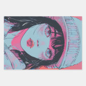 Pastell-Anime-Mädchen-mit-Strickmütze-Kunst Geschenkpapier Set (Vorderseite)