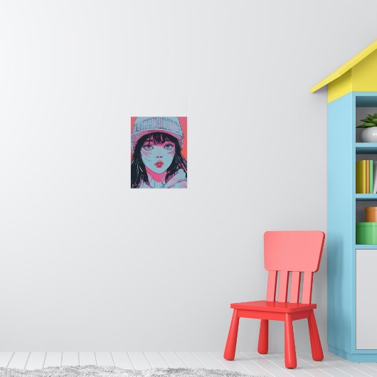Pastell-Anime-Mädchen-mit-Strickmütze-Kunst Poster (Kinderzimmer 1)