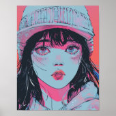 Pastell-Anime-Mädchen-mit-Strickmütze-Kunst Poster (Vorne)