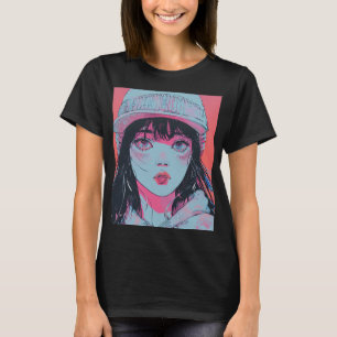 Pastell-Anime-Mädchen-mit-Strickmütze-Kunst T-Shirt