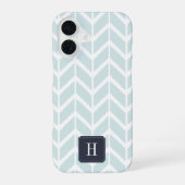 Pastell-Aqua-Geometrisches Muster-Monogramm iPhone 16 Hülle (Rückseite)