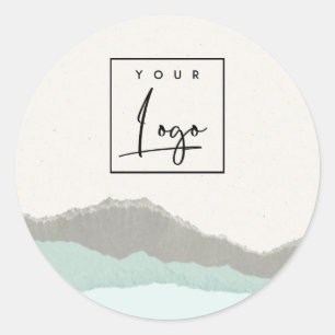 Pastell Aqua Kraft Bergwelle Risskante Logo Runder Aufkleber