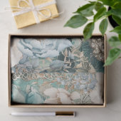 Pastell Aquamarin & Blue Watercolor Florals Tissue Seidenpapier (Geschenk)