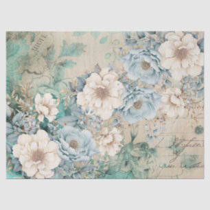Pastell Aquamarin & Blue Watercolor Florals Tissue Seidenpapier