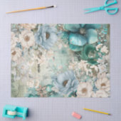 Pastell Aquamarin & Blue Watercolor Florals Tissue Seidenpapier (Basteln)